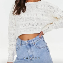 Forever 21 Womens Pullover Crop Sweater Ivory Long Sleeve Scalloped Size... - £15.95 GBP
