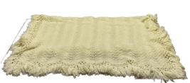Crochet Handmade Baby Blanket Yellow Throw Fringe Trim 46x36 - £13.51 GBP
