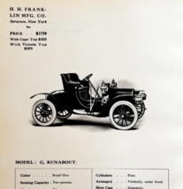 1908 H.H. Franklin Model G Runabout Print Catalog Advertisement Automobi... - $29.99