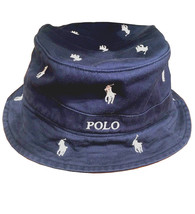 Polo Ralph Lauren Mens Navy Blue All-Over Polo Logo Bucket Hat , S / M 8054-4 - £64.77 GBP