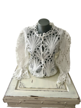Women&#39;s Long Sleeve White Lace Blouse Hollowed Out Button Up - $17.82