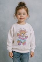 Girls Sz 5 VTG 80s 90s Kawaii Teddy Bear Puffy Paint Hearts Pullover Swe... - $70.22 CAD