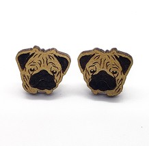 Pug Dog Earrings - Wood - £11.15 GBP