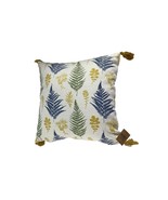 Creative Coop Pillow White Blue Green Gold Leaf Pattern 16&quot; Square Tasse... - $38.61