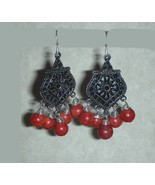  BEAUTIFUL RED CORAL CHANDELIER BEADS EARRINGS - €21,48 EUR