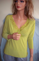 S 4 6 Apostrophe Green Bead Sequin Embellished Pullover Top Shirt Tunic T-Shirt - £15.97 GBP