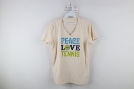 Life Is Good Womens Medium Spell Out Peace Love Tennis V-Neck T-Shirt Beige - $469.46 MXN