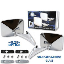 73-91 GMC Truck Chrome Outside Rectangle Convex Rear View Door Mirrors Pair - £69.50 GBP