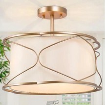 Modern Drum Ceiling Light Imogen 16 in.3-Light Brass Gold Round Semi-Flush Mount - £141.44 GBP