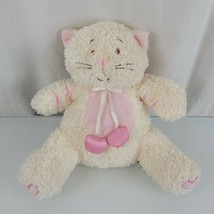 Stuffed Plush White Cream Ivory Kitty Cat Kitten Pink Heart Bow Satin HA YZ 1010 - £31.25 GBP