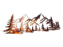 Tree &amp; Snow Capped Mountain Scene - Metal Wall Art - Copper 26&quot; x 10 3/4&quot; - £52.29 GBP
