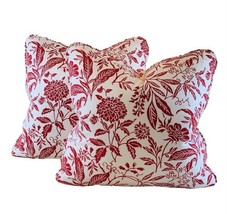 Pair 20&quot; Pillow Covers Premier Prints MM Designs Red &amp; White Botanical F... - £49.61 GBP
