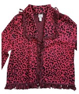 Chico&#39;s Red Black Cheetah Animal Print Fringe Open Front Cardigan Sweate... - $46.27 CAD