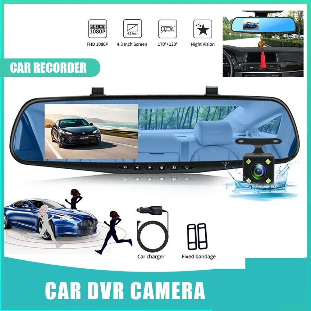 Mirror Dash Cam FHD Dual Lens Car DVR Camera Front and Rear Video Night Recorder - £34.38 GBP