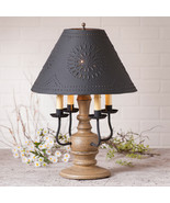 COLONIAL TABLE LAMP &amp; PUNCHED TIN SHADE Distressed Pearwood with 3 Light... - $8,984.63 MXN