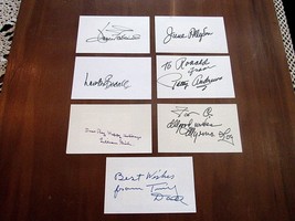 Tiny Doll Lauren Bacall Joan Fontaine Movie Stars Oz Signed Auto Vtg Index Cards - £94.95 GBP