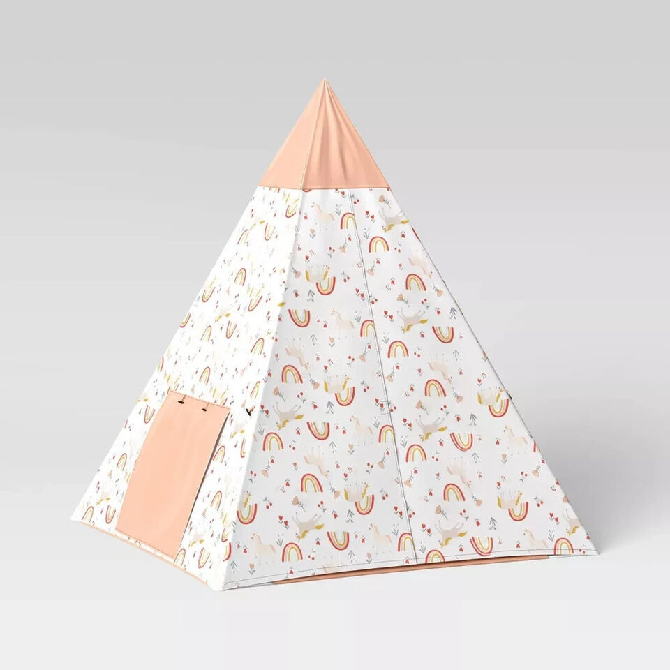 PillowFort Kids Play Indoor Tent Teepee Nook Pink Unicorn Rainbow + carr... - $21.77