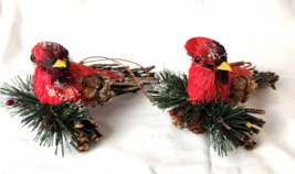 Red Cardinals Birds on Twigs &amp; Pine Cones Christmas Ornaments 6” Rustic Decor - £7.98 GBP