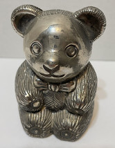 Vintage Silver Plated Metal Teddy Bear Bank Etched No Bottom 3.5 inches - $9.56