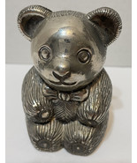 Vintage Silver Plated Metal Teddy Bear Bank Etched No Bottom 3.5 inches - £7.47 GBP
