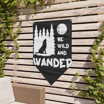 Black and White &quot;Be Wild and Wander&quot; Wolf Moon Pennant Banner - £38.69 GBP+