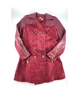 Vintage Iman Trench Coat Womens Small Red Burgundy Leather Suede Jacket 90s - $135.25 CAD