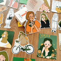Cute Girly Minimalistic Stickers Korean Scrapbook DIY Line Art Anime Gir... - £6.55 GBP