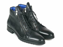 Paul Parkman Mens Shoes Boots Black Leather Side Zipper Handmade 12455-BLK - $599.99