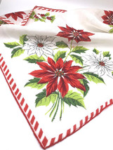 Vintage 1950s Handkerchief Pointsettia Christmas Red Floral Flowers Roma... - £20.06 GBP