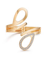 Cubic Zirconia &amp; 18K Gold-Plated Drop Open Bypass Hinge Bangle - £13.36 GBP