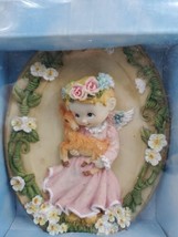 Vintage Porcelain Angel with Deer Wall Hanging 3D Plaque Mint  - £15.74 GBP