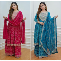 Women Indian Style heavy Top, Sharara Palazzo &amp; dupatta upto 44&quot; Fully-S... - £48.05 GBP