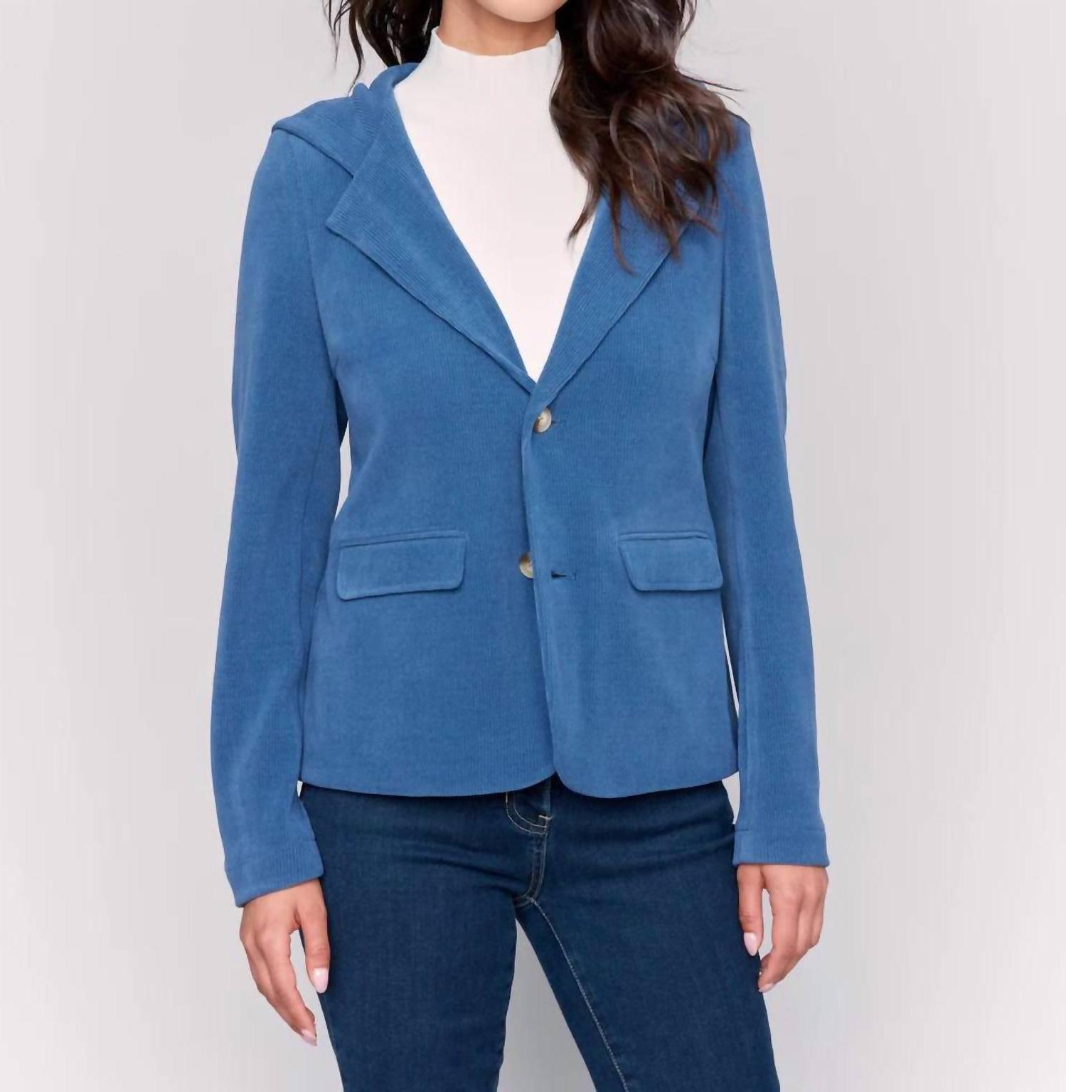 Charlie B Knit Corduroy Blazer With Hood Denim - $69.00