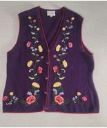 Susan Bristol Floral Knit Embroidered Ugly Sweater Vest Large 90s Grandm... - $38.41 CAD