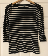 Lauren Ralph Lauren black and white striped 3/4 sleeve top size Medium - $15.00