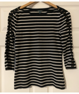 Lauren Ralph Lauren black and white striped 3/4 sleeve top size Medium - $274.39 MXN