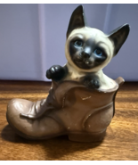 Vintage Siamese Cat In A Boot Unmarked Ceramic Puss in Boot Kitten MCM - $348.88 MXN
