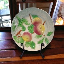 St Clement Majolica Fruit Plum Plate Peach Faience Antique Keller Guerin... - $24.73