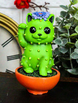 Ebros Maneki Neko Kitty Cat Faux Succulent Cactus With Flower In A Pot Figurine - £11.71 GBP