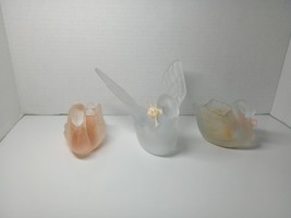 Set Of 3 Frosted Glass Swans - 2 Small 1 Large - Candle Holders - Made In Taiwan - £12.49 GBP
