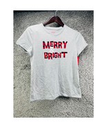 Wondershop Womens Gray Graphic Merry Bright Blouse Short Sleeve Size S Nwt - $15.12