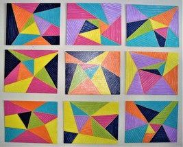 Original Triangles Signed Painting Geometric Triangle Art Set By Carla Dancey - £379.10 GBP
