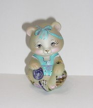 Fenton Glass Tiny Tulips Natural Spring Sitting Bear Figurine Ltd Ed #7/23 Kibbe - £145.38 GBP