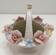 Porcelain Basket of Flowers Pin Cushion Made in Japan Vintage - $10.03