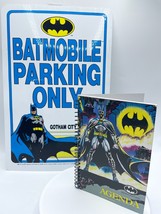 Vintage Batman Returns Batmobile Parking Sign &amp; Notebook DC Comics 1989 &amp; 1991 - £22.77 GBP