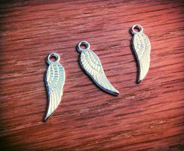 10 Angel Wing Charms Shiny Silver Miniature Wings 2 Sided 17mm - £2.10 GBP