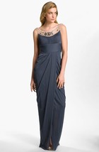 Adrianna Papell Embellished Draped Mesh Gown Sz 6 Charcoal - £86.55 GBP