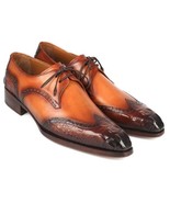 Paul Parkman Mens Shoes Derby Olive Tan Wingtip Goodyear Welted 584-OLV - $823.32 CAD