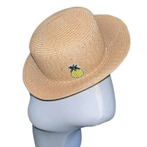 Women Tan Sun Hat Shimmer Pineapple Fedora One Size Wide Brim Beach Resort EUC - £15.81 GBP