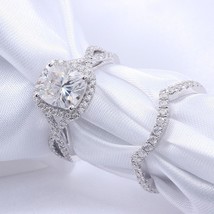 Halo Bridal Ring Set 3.15Ct Cushion Cut Simulated Diamond 14k White Gold Size 7 - £243.35 GBP
